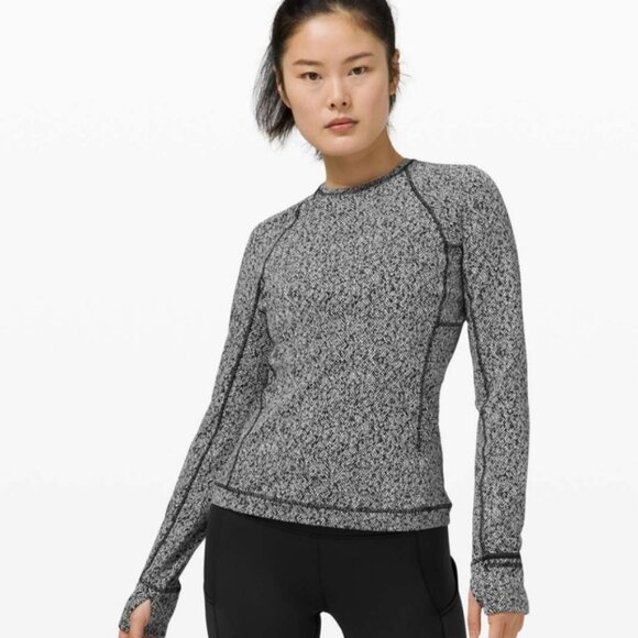 Lululemon Runderful Long Sleeve Scattered Herringbone Black White - Picture 1 of 12